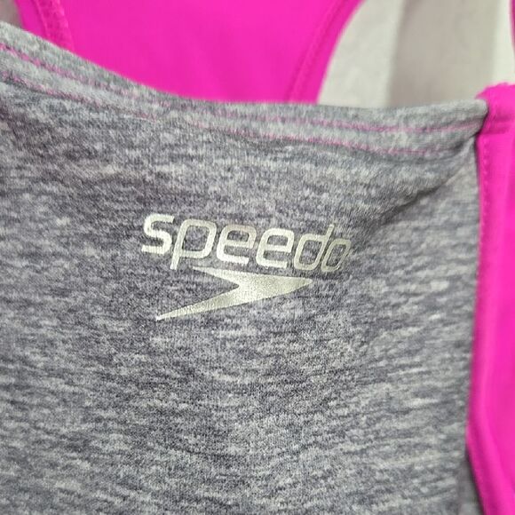 Speedo Girls Pink Gray Swimsuit Splice Racerback Keyhole One-Piece Bathing Suit - Picture 5 of 10
